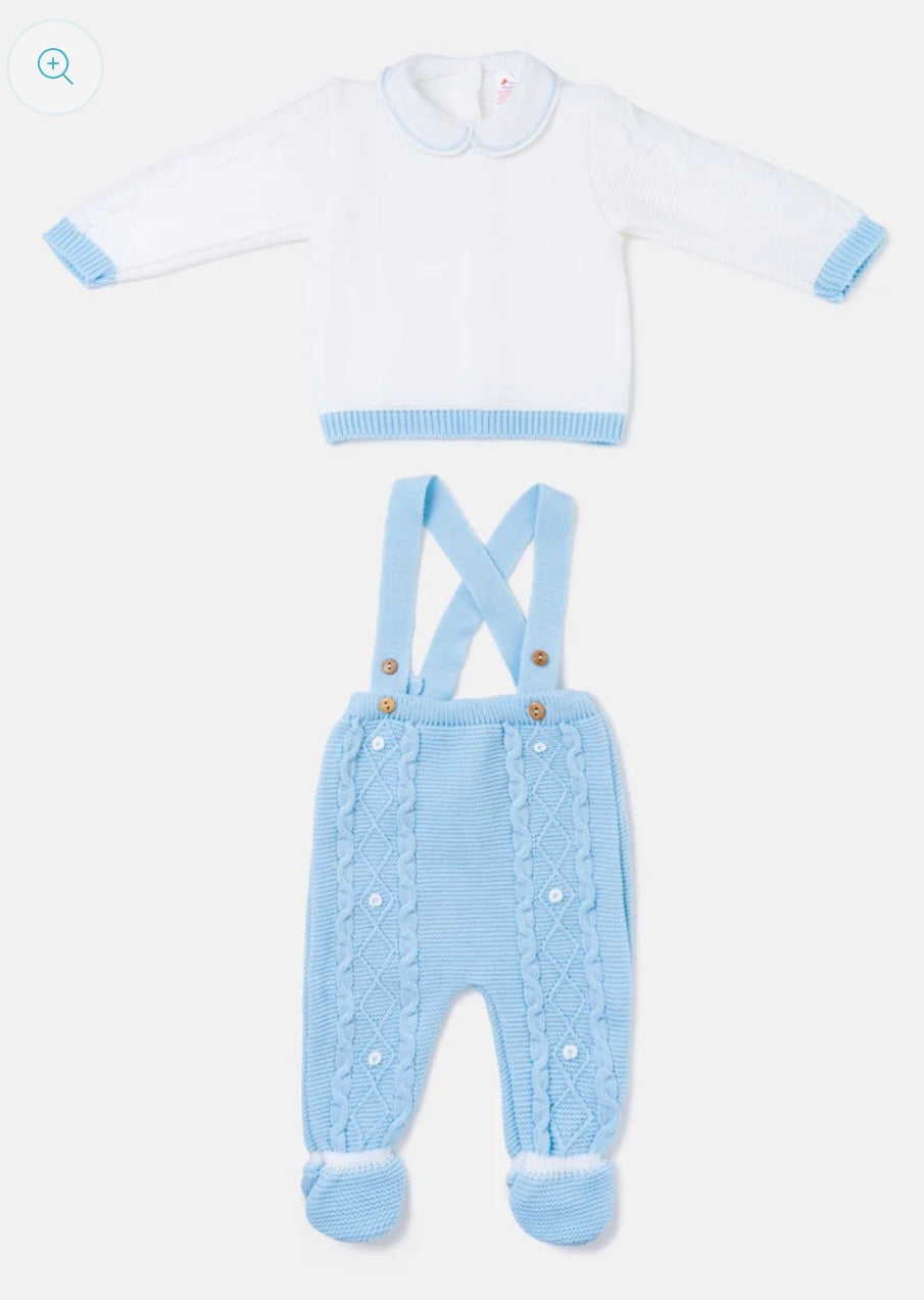 2-Piece Knitted Dungaree Set - Baby Blue