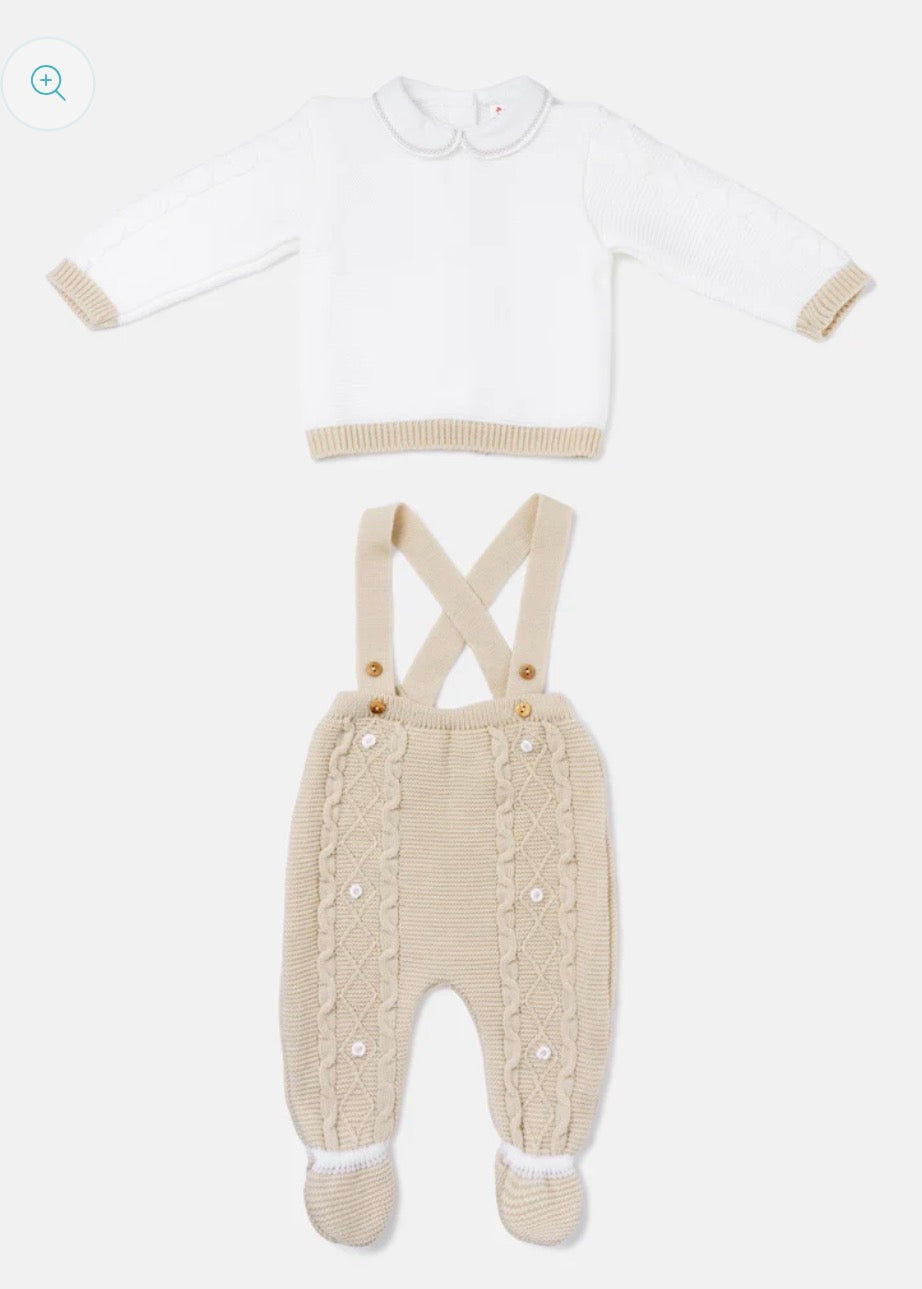 2-Piece Knitted Dungaree Set - Beige