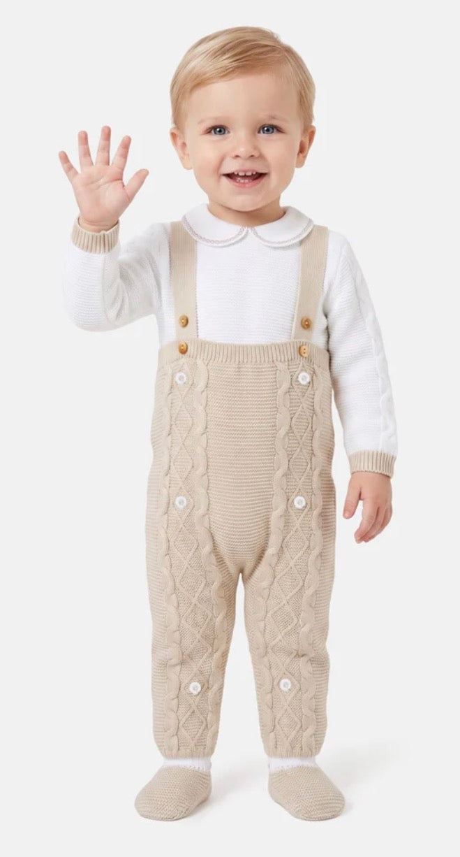 2-Piece Knitted Dungaree Set - Beige