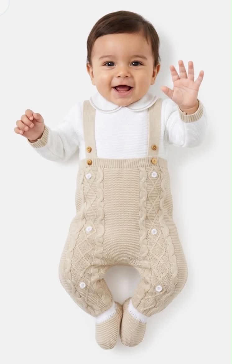 2-Piece Knitted Dungaree Set - Beige