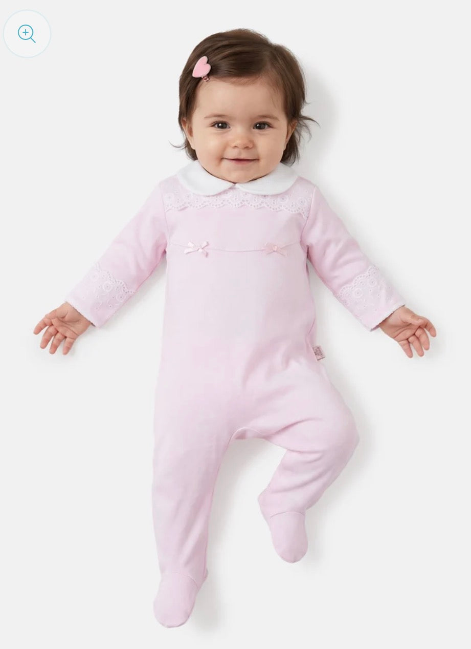 Babygrow with Lace and Peter Pan Collar - Pink