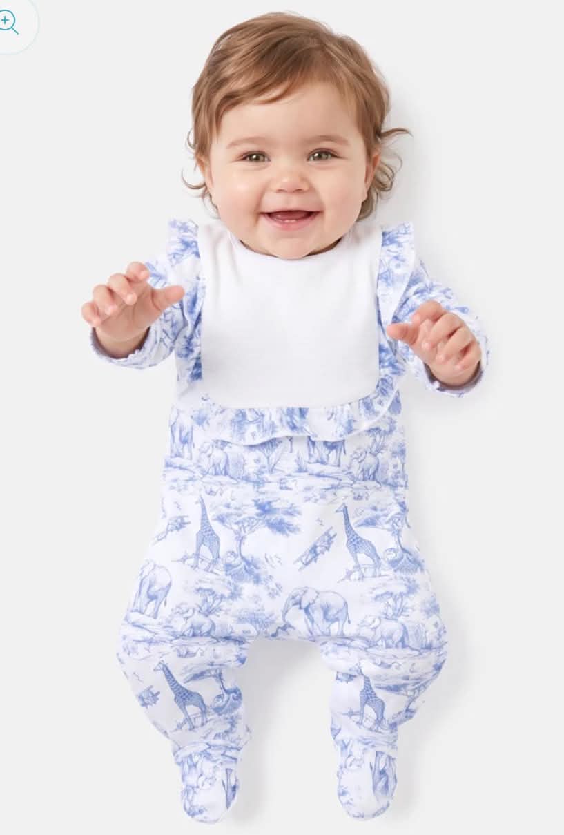 Cotton Baby Grow with Frilly Bib - Safari Collection