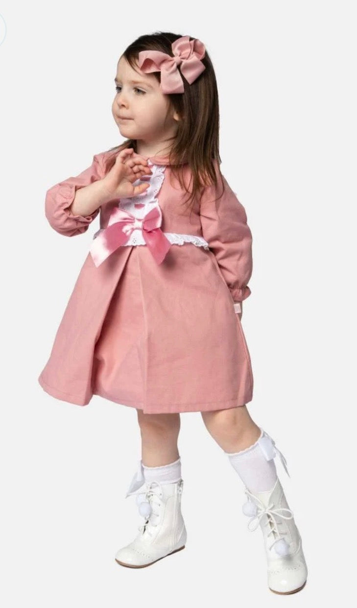 Baby Girl Classic Dress with Bow Long Sleeves
