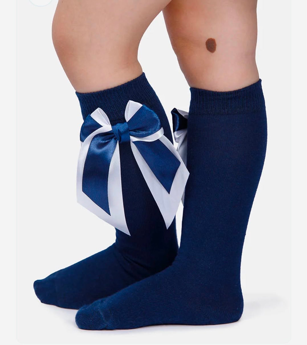 Baby Girl Knee Socks with Satin Double Bow