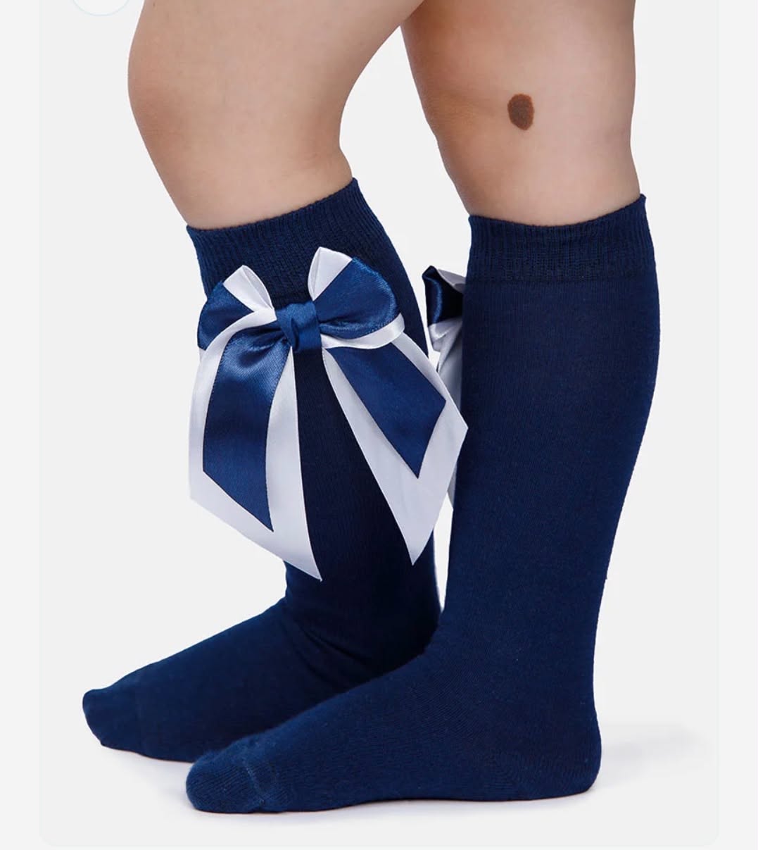 Baby Girl Knee Socks with Satin Double Bow