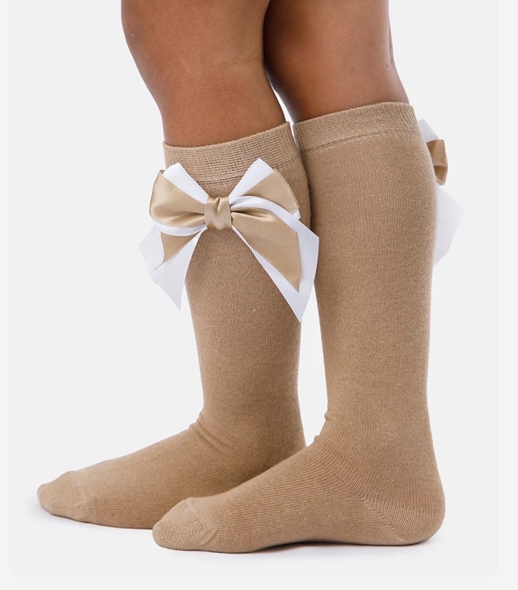 Baby Girl Knee Socks with Satin Double Bow