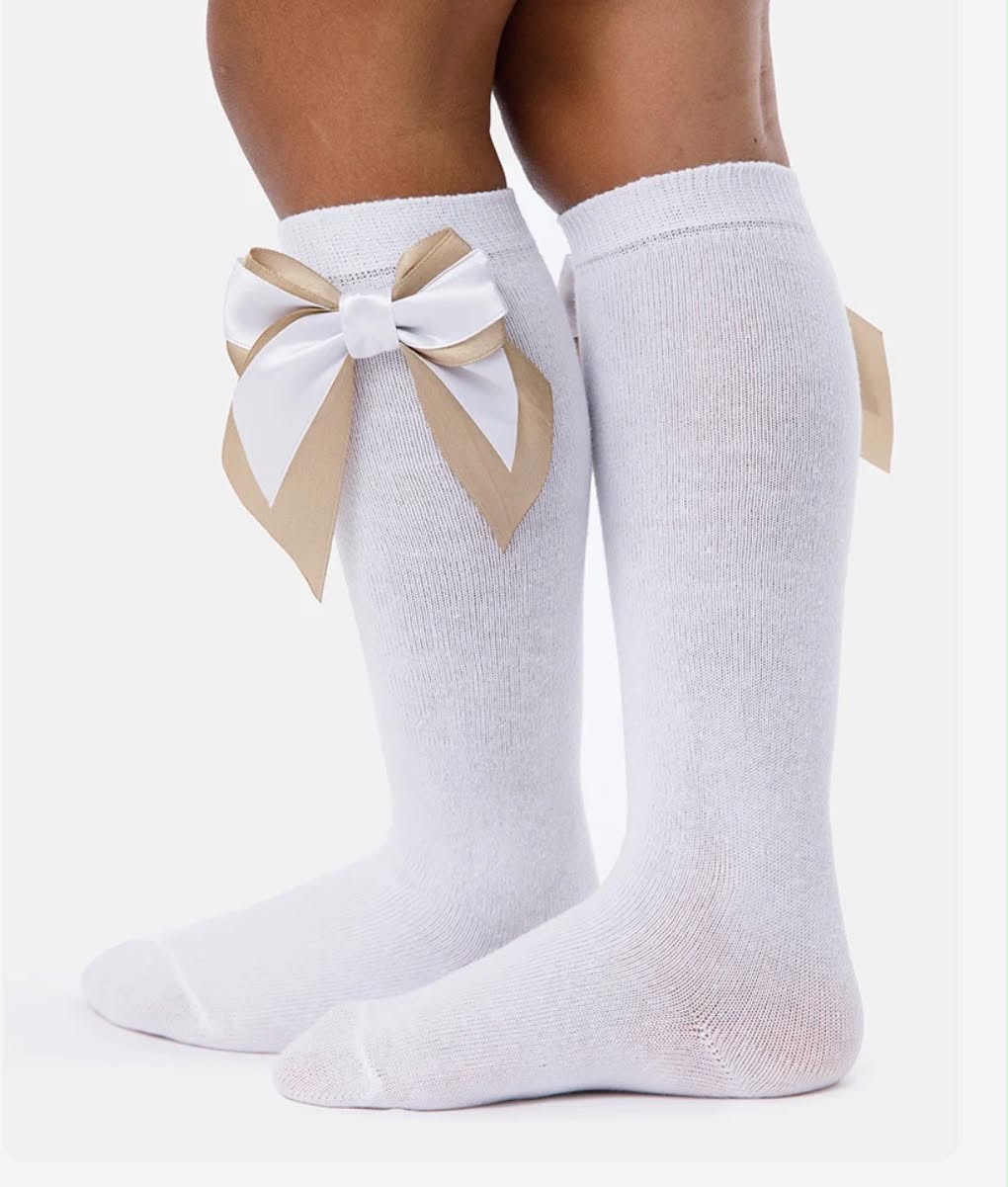 Baby Girl Knee Socks with Satin Double Bow