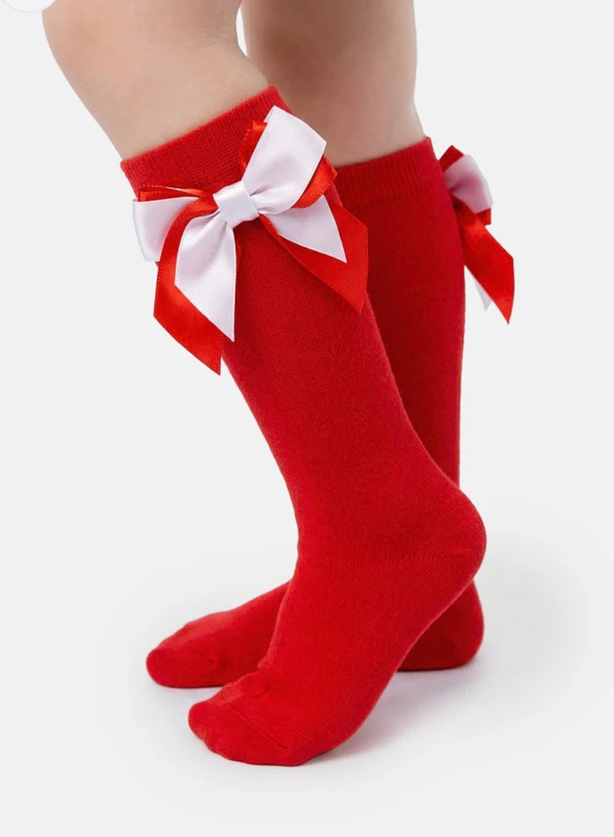Baby Girl Knee Socks with Satin Double Bow
