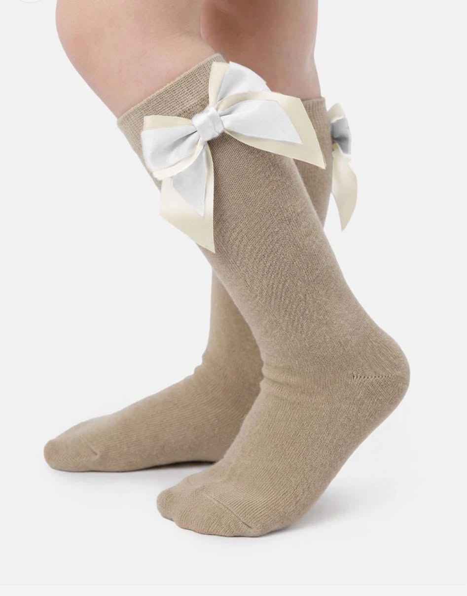 Baby Girl Knee Socks with Satin Double Bow